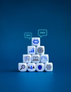 dice with ai and network symbols