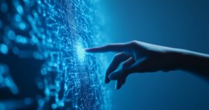 hand touching blue neural network