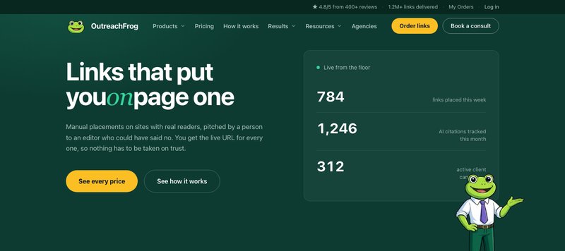 OutreachFrog manual outreach link building homepage