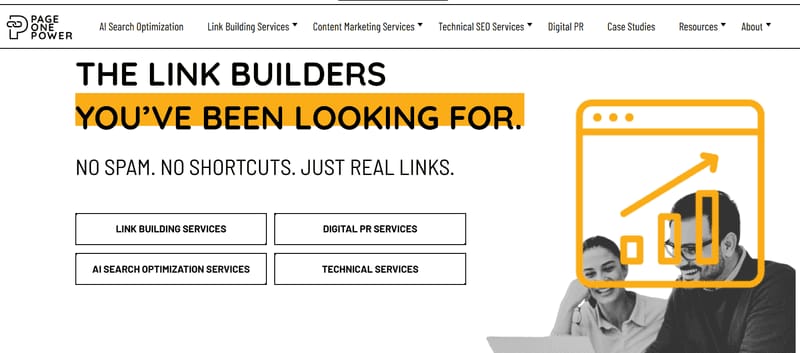 Page One Power link building services homepage