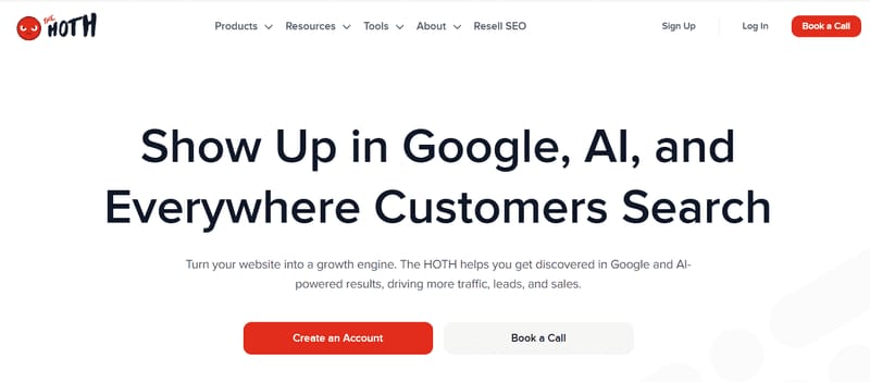 The HOTH SEO and link building product catalog homepage