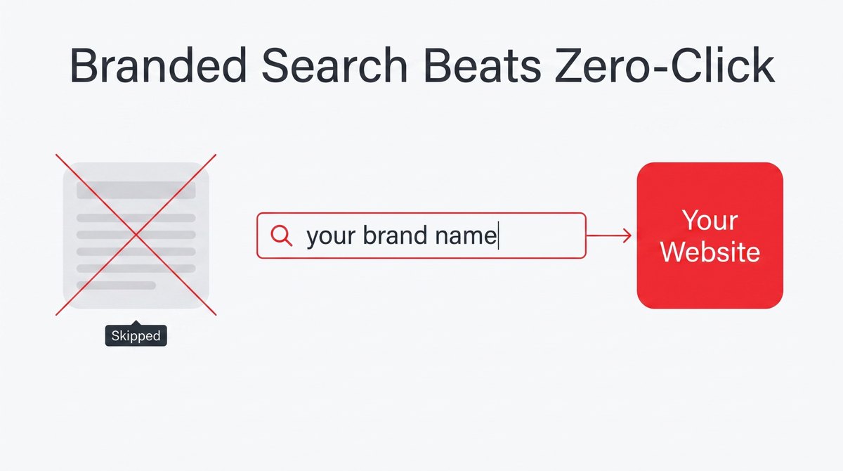 A branded search bypasses the zero-click results page: someone types your brand name and goes straight to your website instead of skipping past a generic listing.