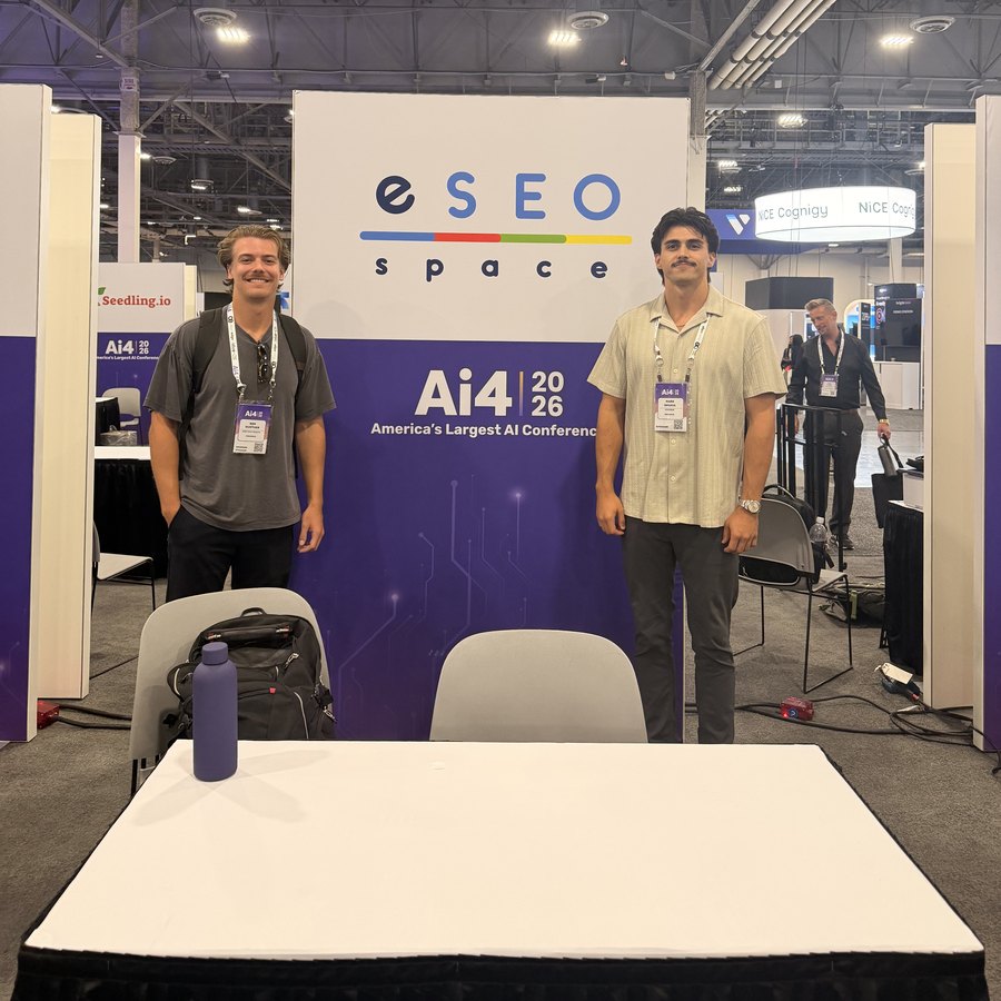 Ben Gunther and Mark Shvaya at the eSEOspace stand at Ai4 2026, Venetian Expo, Las Vegas