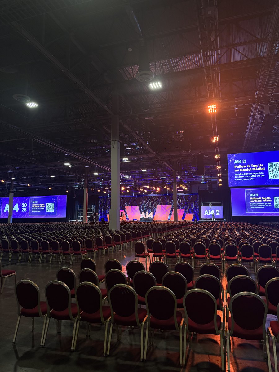 The main keynote hall at Ai4 2026, Venetian Expo, Las Vegas, before a session