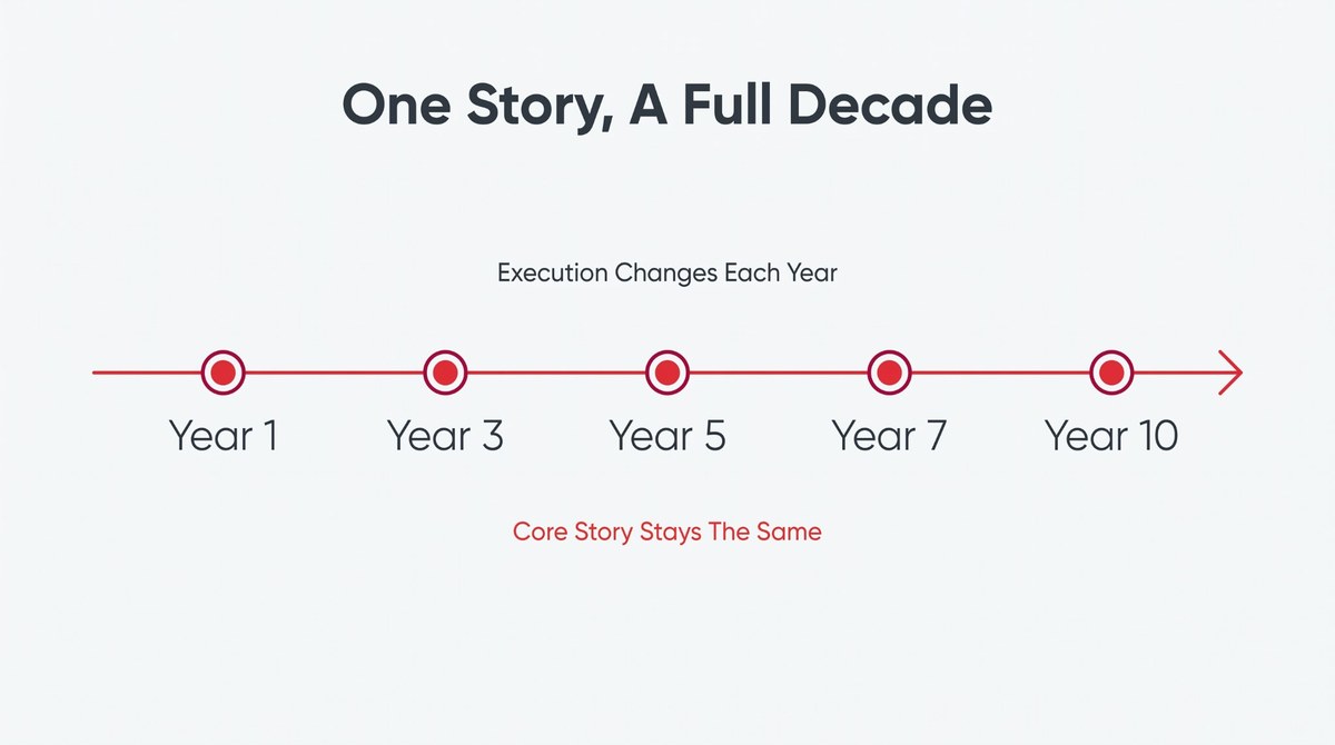 One core brand story held for a decade while execution changes each year