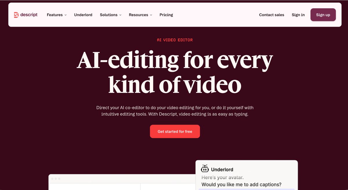 Descript website homepage