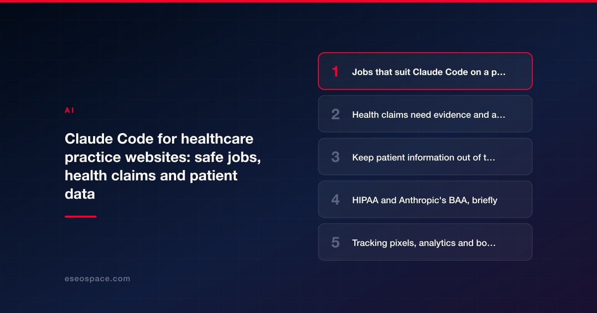 Claude Code for healthcare practice websites: safe jobs, health claims and patient data