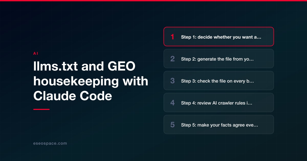 llms.txt and GEO Housekeeping with Claude Code