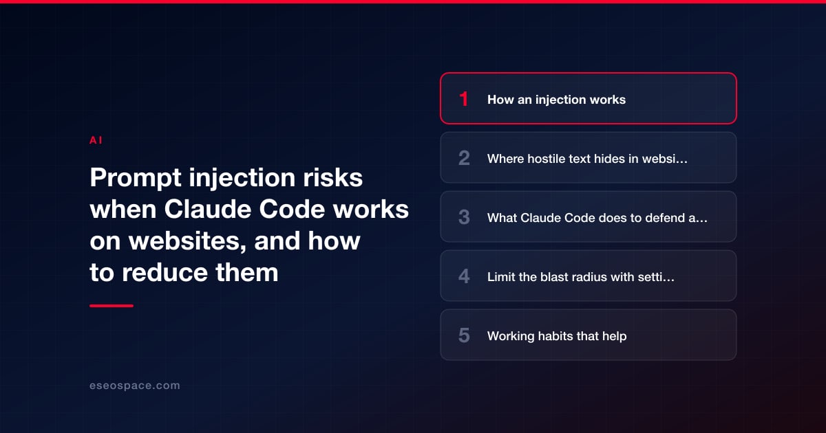 Prompt injection risks when Claude Code works on websites, and how to reduce them