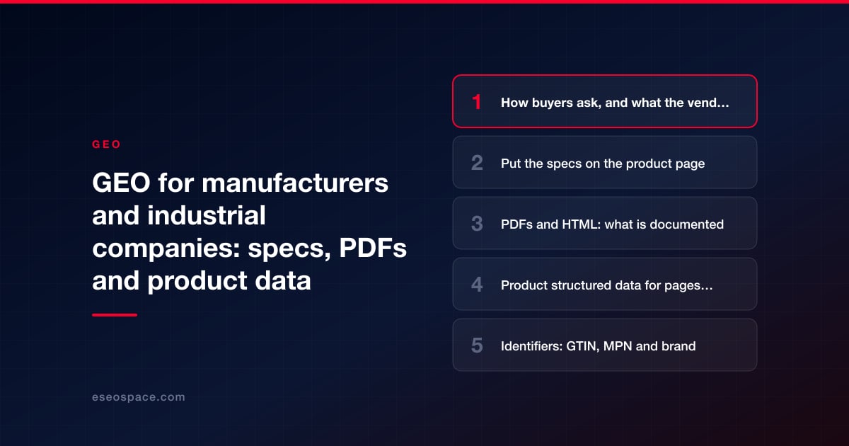GEO for manufacturers and industrial companies: specs, PDFs and product data
