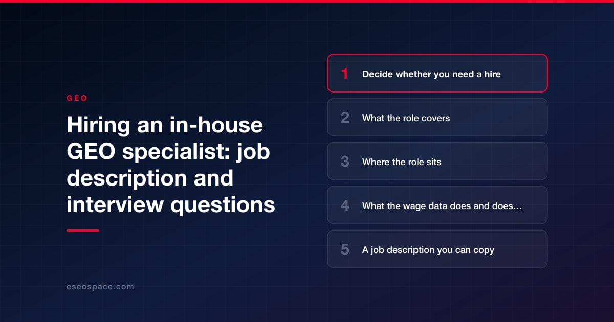 Hiring an in-house GEO specialist: job description and interview questions