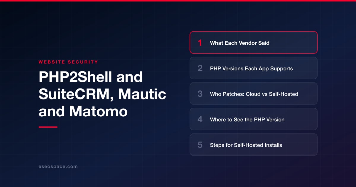 PHP2Shell and SuiteCRM, Mautic and Matomo