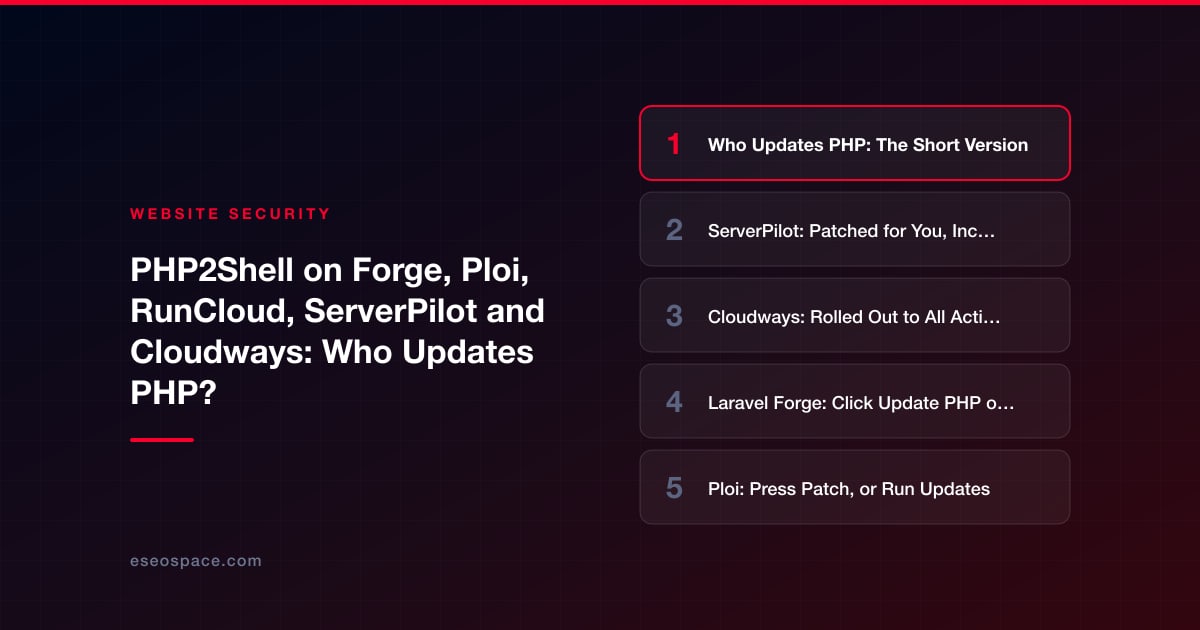 PHP2Shell on Forge, Ploi, RunCloud, ServerPilot and Cloudways: Who Updates PHP?