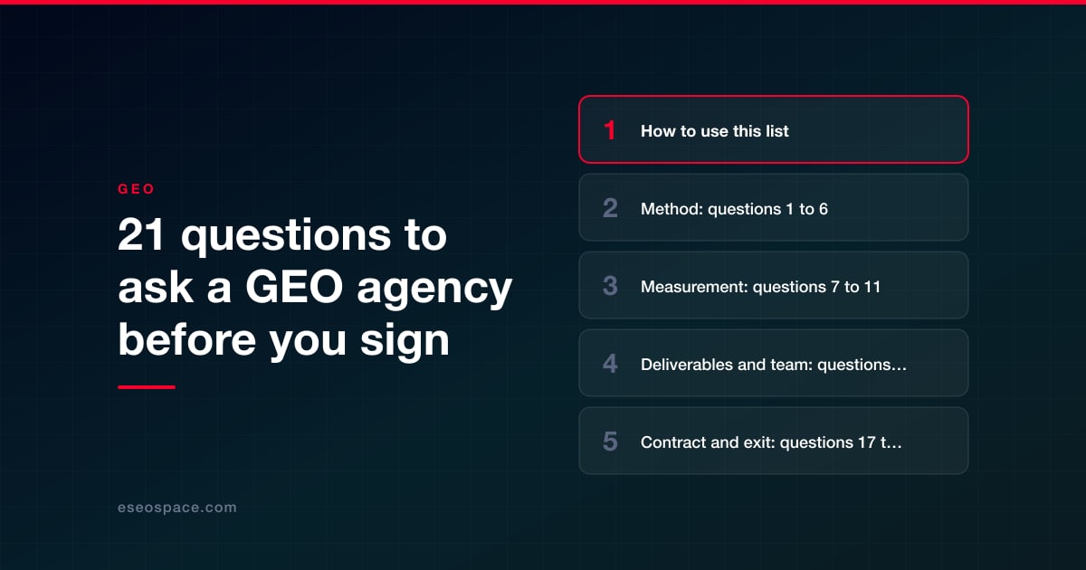 21 questions to ask a GEO agency before you sign