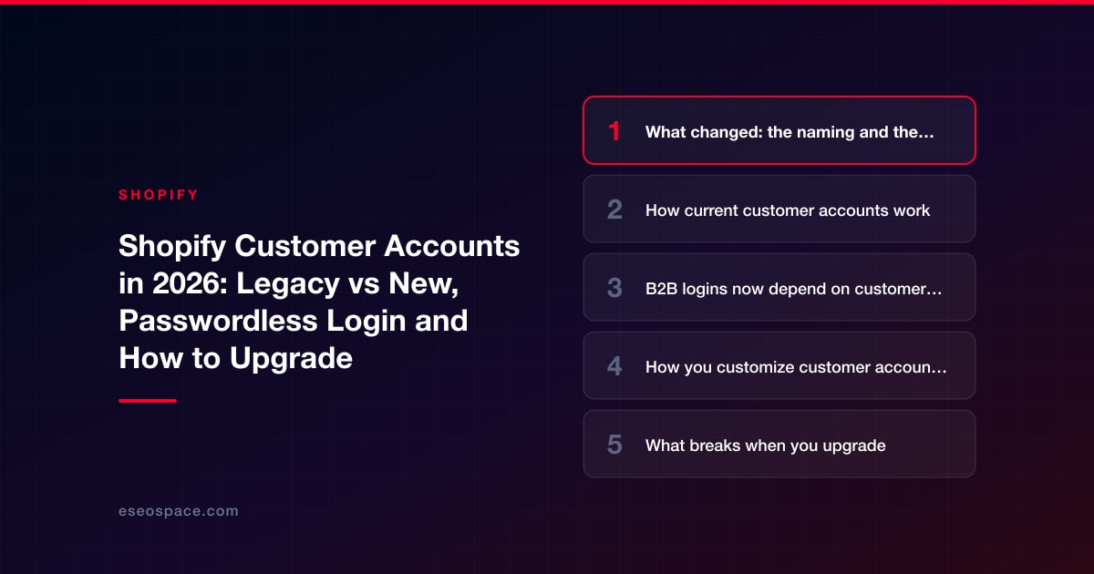 Shopify Customer Accounts in 2026: Legacy vs New, Passwordless Login and How to Upgrade