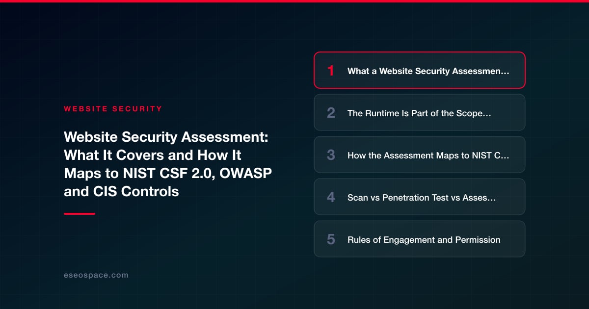 Website Security Assessment: What It Covers and How It Maps to NIST CSF 2.0, OWASP and CIS Controls