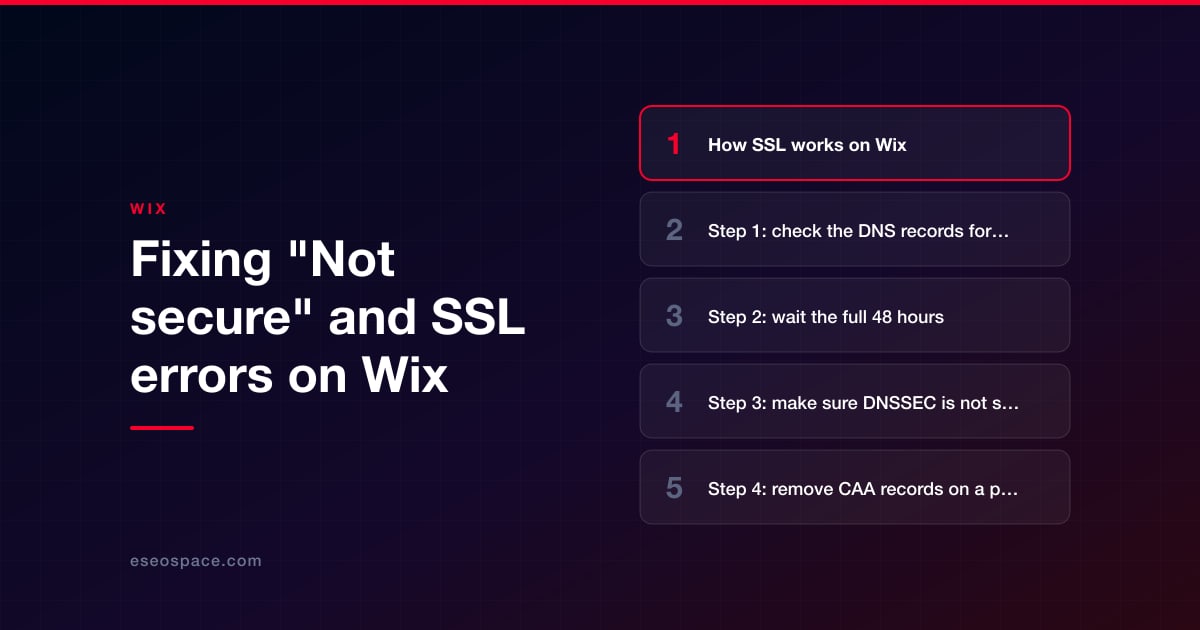 Fixing "Not secure" and SSL errors on Wix