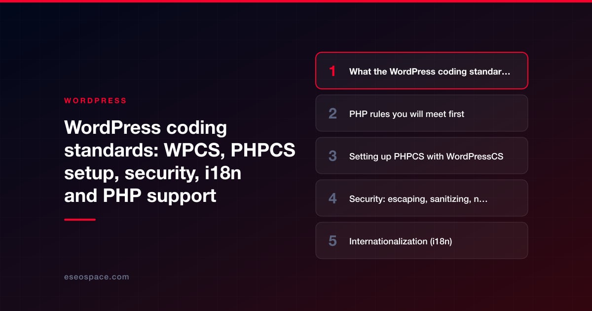 WordPress coding standards: WPCS, PHPCS setup, security, i18n and PHP support