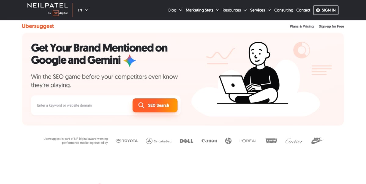 Ubersuggest homepage