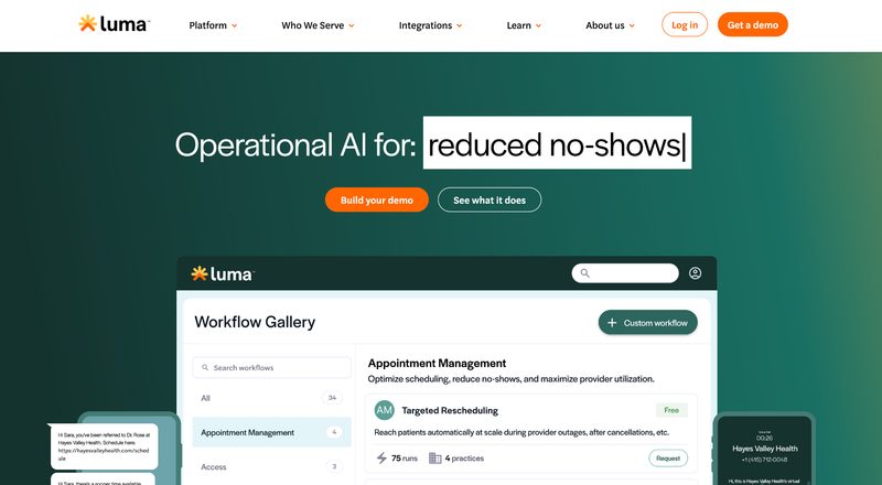 Luma Health homepage, operational AI for reduced patient no-shows