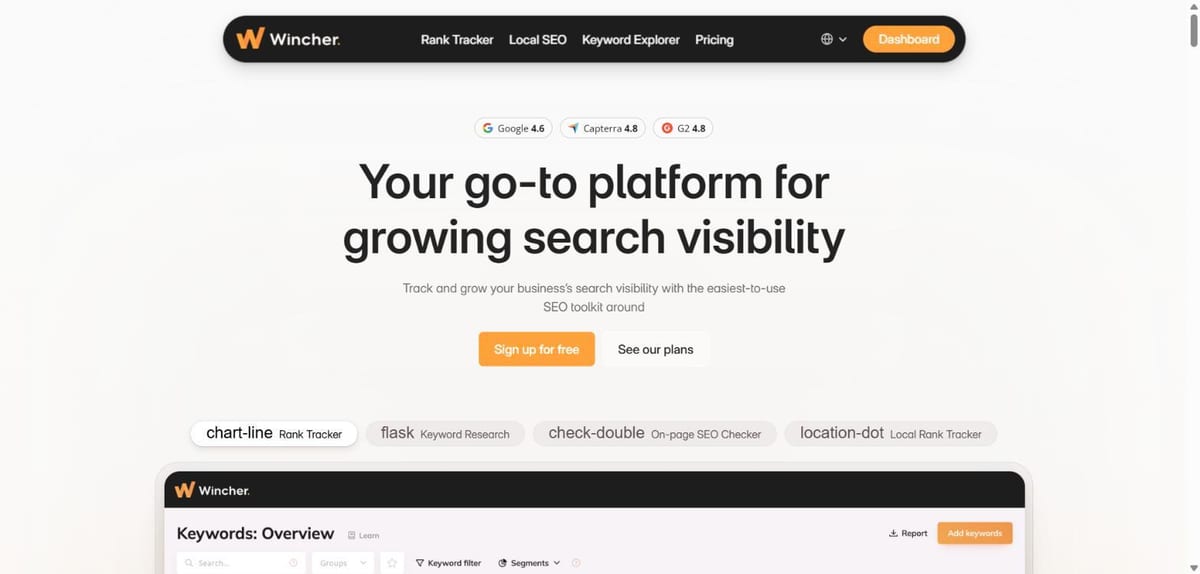 Wincher homepage