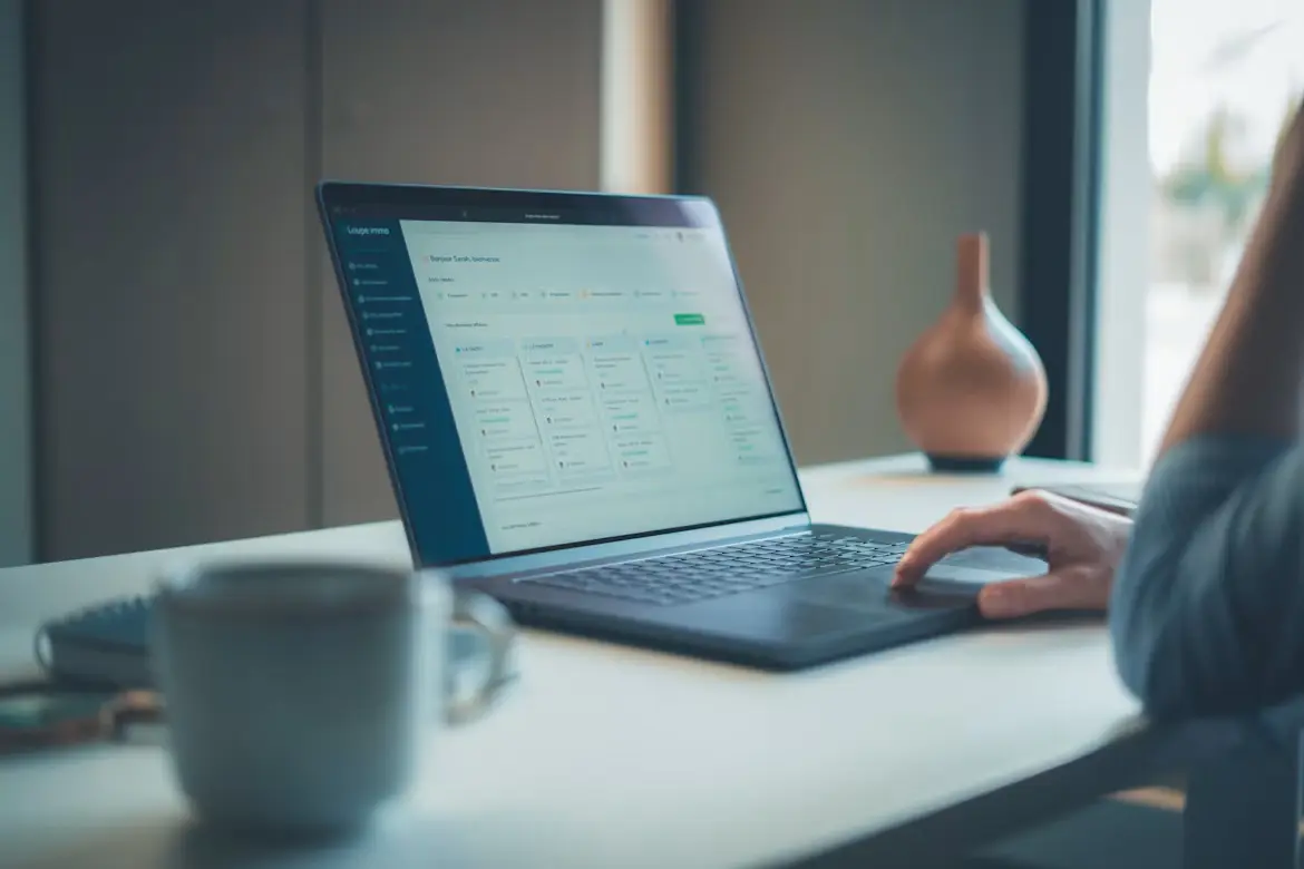 Person working on a laptop at a desk