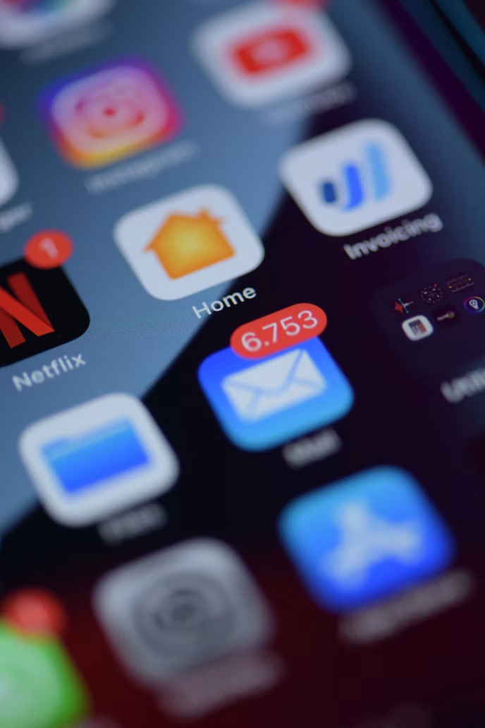 Close-up of business apps on a smartphone screen