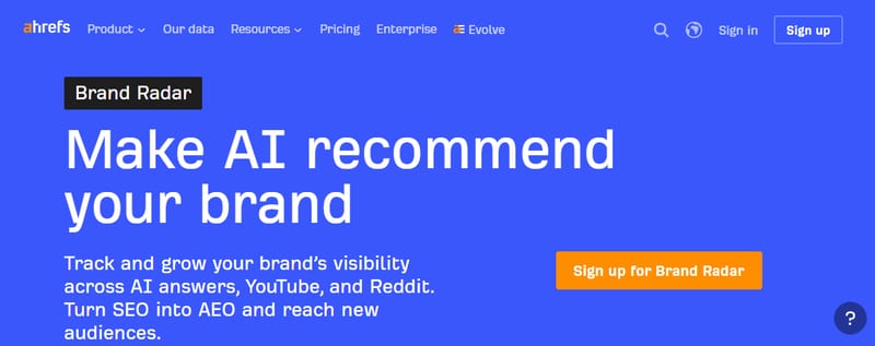 Ahrefs Brand Radar homepage