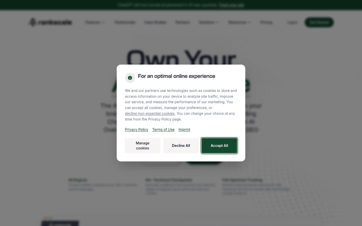Rankscale homepage, re-run cadence set per search term