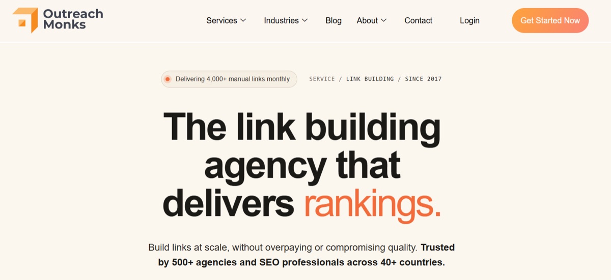 Outreach Monks link building homepage