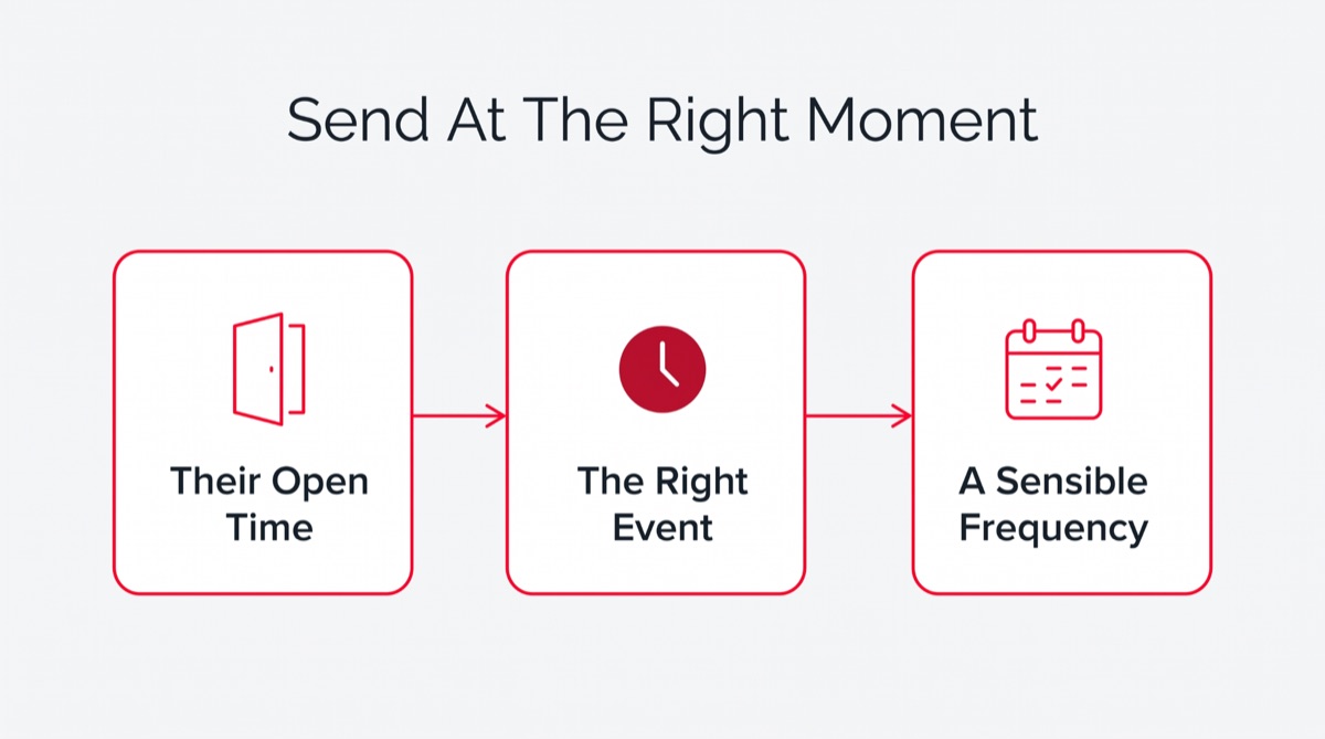Sending each message in the personal window when the contact is most likely to act