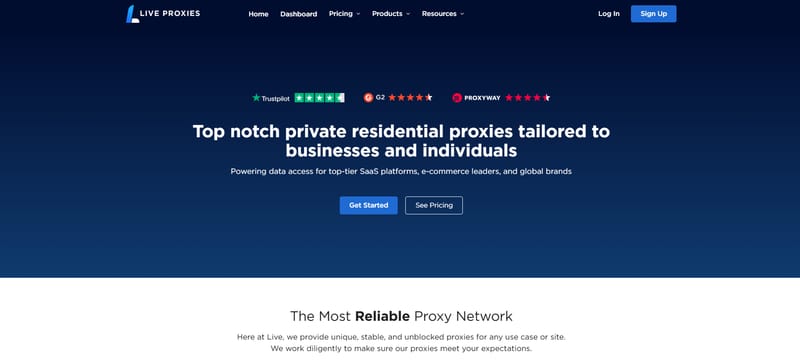 Live Proxies homepage