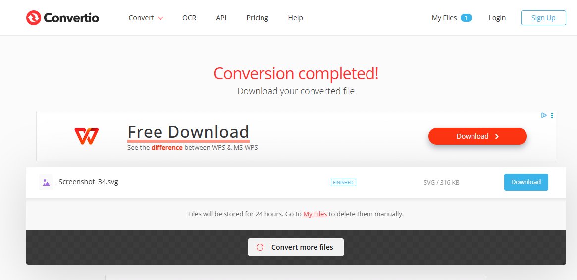 Convertio's Conversion completed screen with the Download button for the converted file