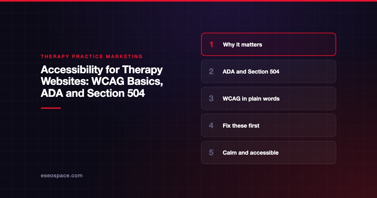 Accessibility for Therapy Websites: WCAG Basics, ADA and Section 504