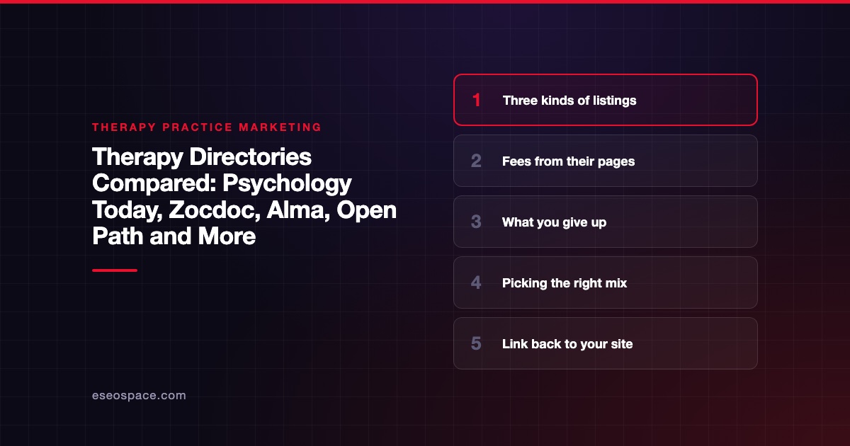 Therapy Directories Compared: Psychology Today, Zocdoc, Alma, Open Path and More