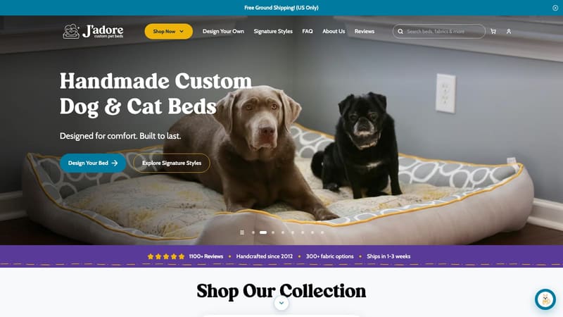 J'adore Pet Beds homepage