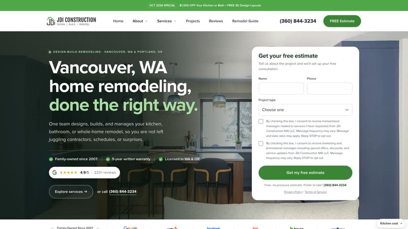 JDI Construction homepage
