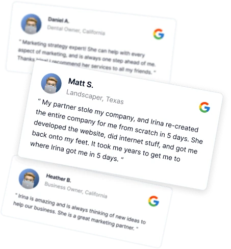 Google reviews from Daniel A., Matt S. and Heather B.