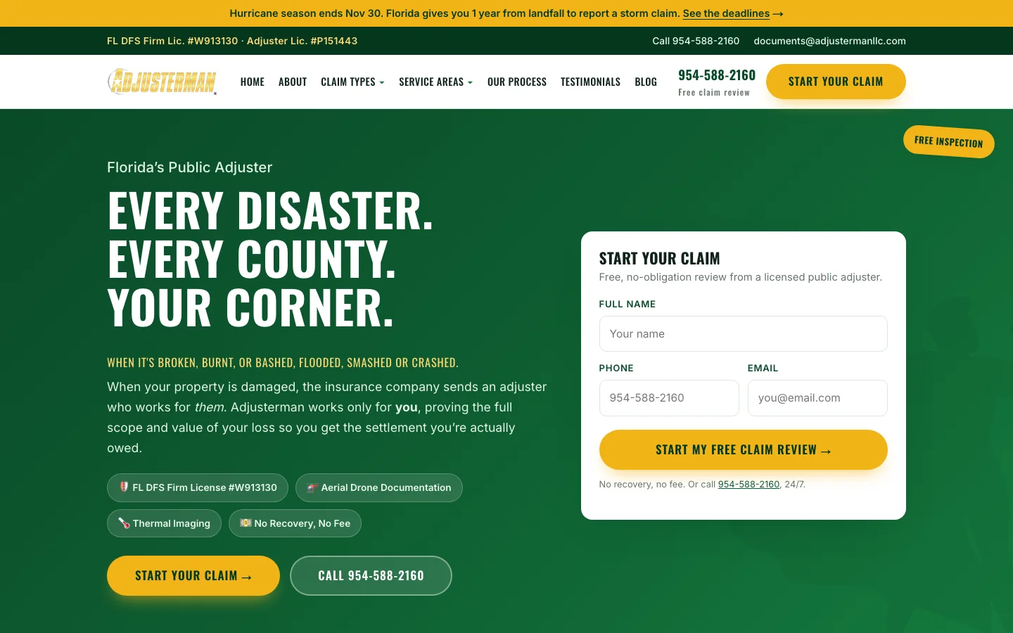 Adjusterman LLC website home page