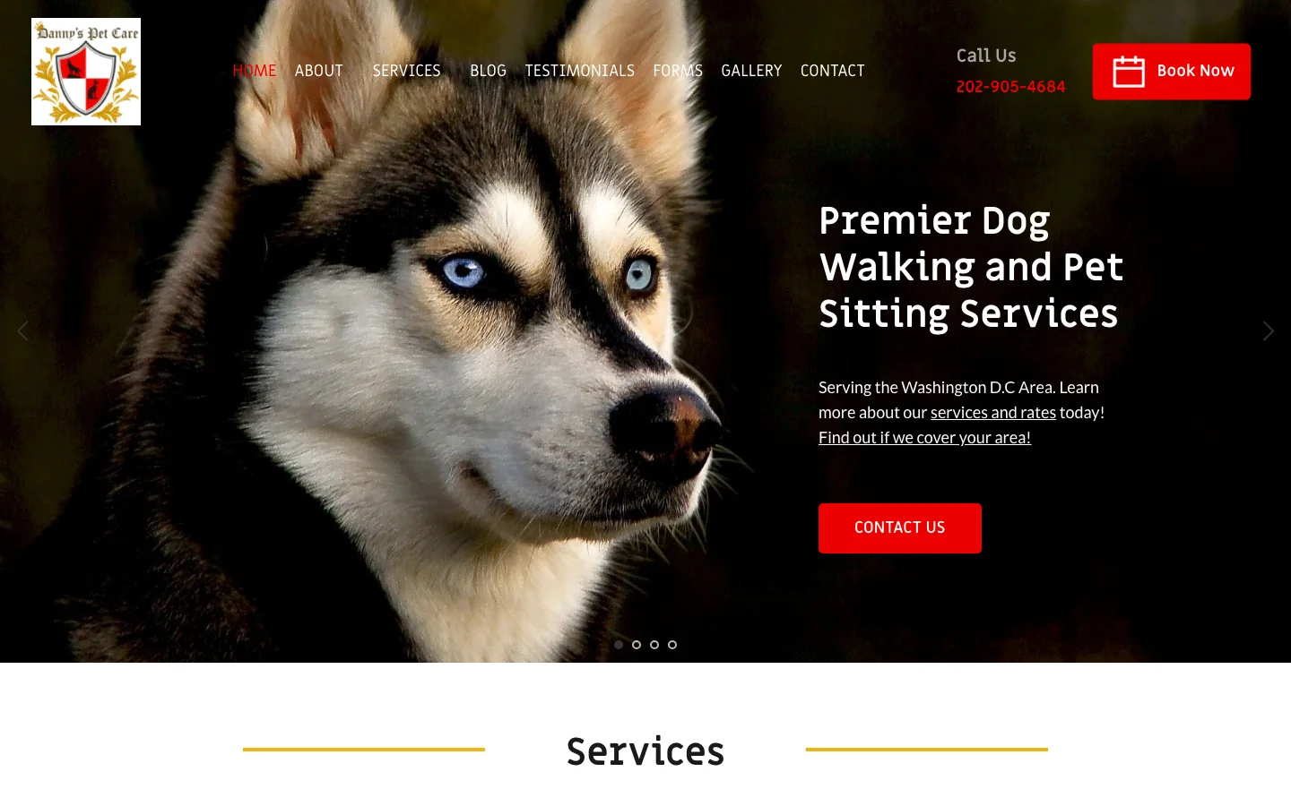 Danny's Pet Care website home page