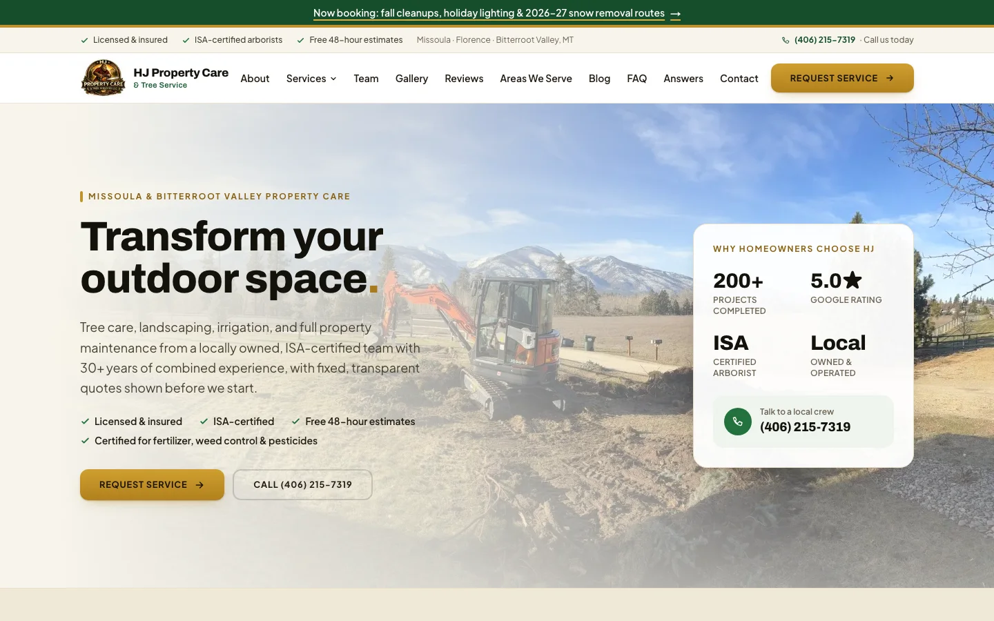 HJ Property Care & Tree Service website home page