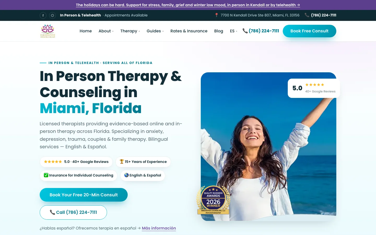 Innovative Counseling website home page