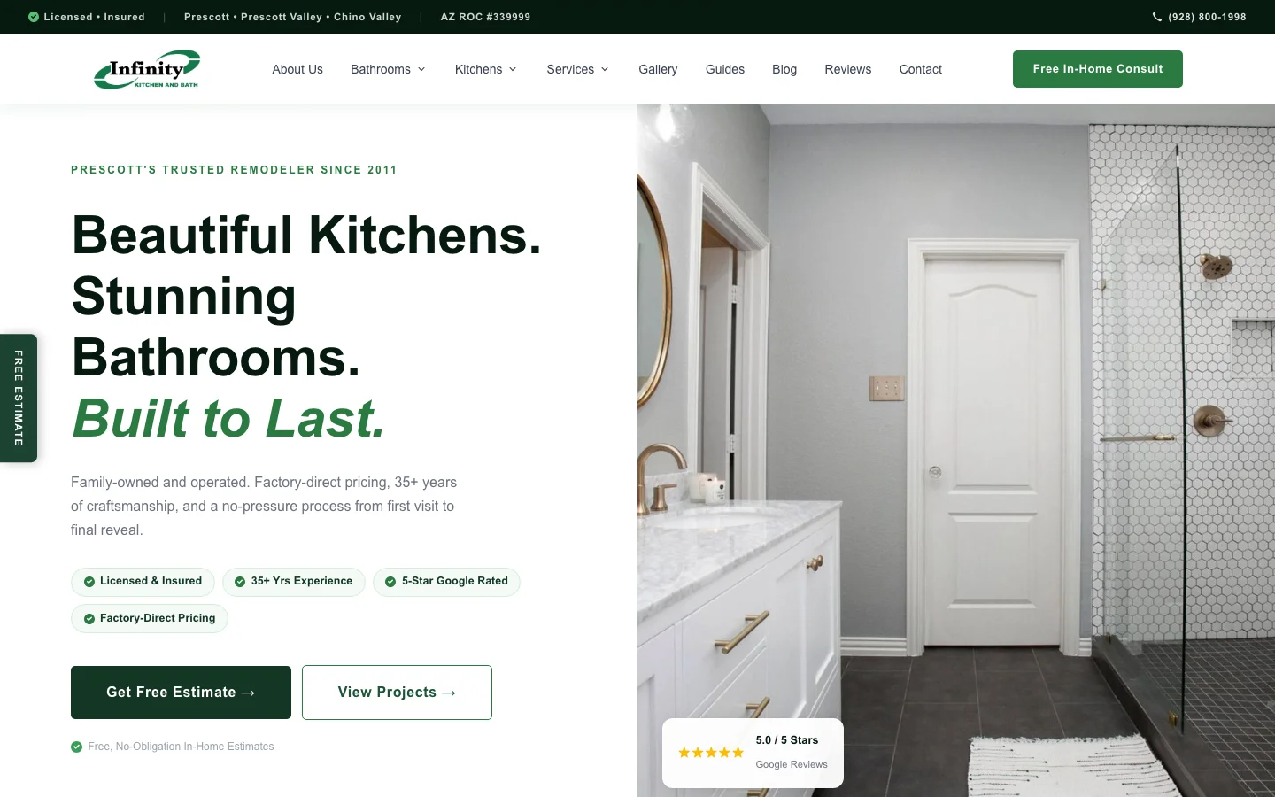 Infinity Kitchens and Baths website home page