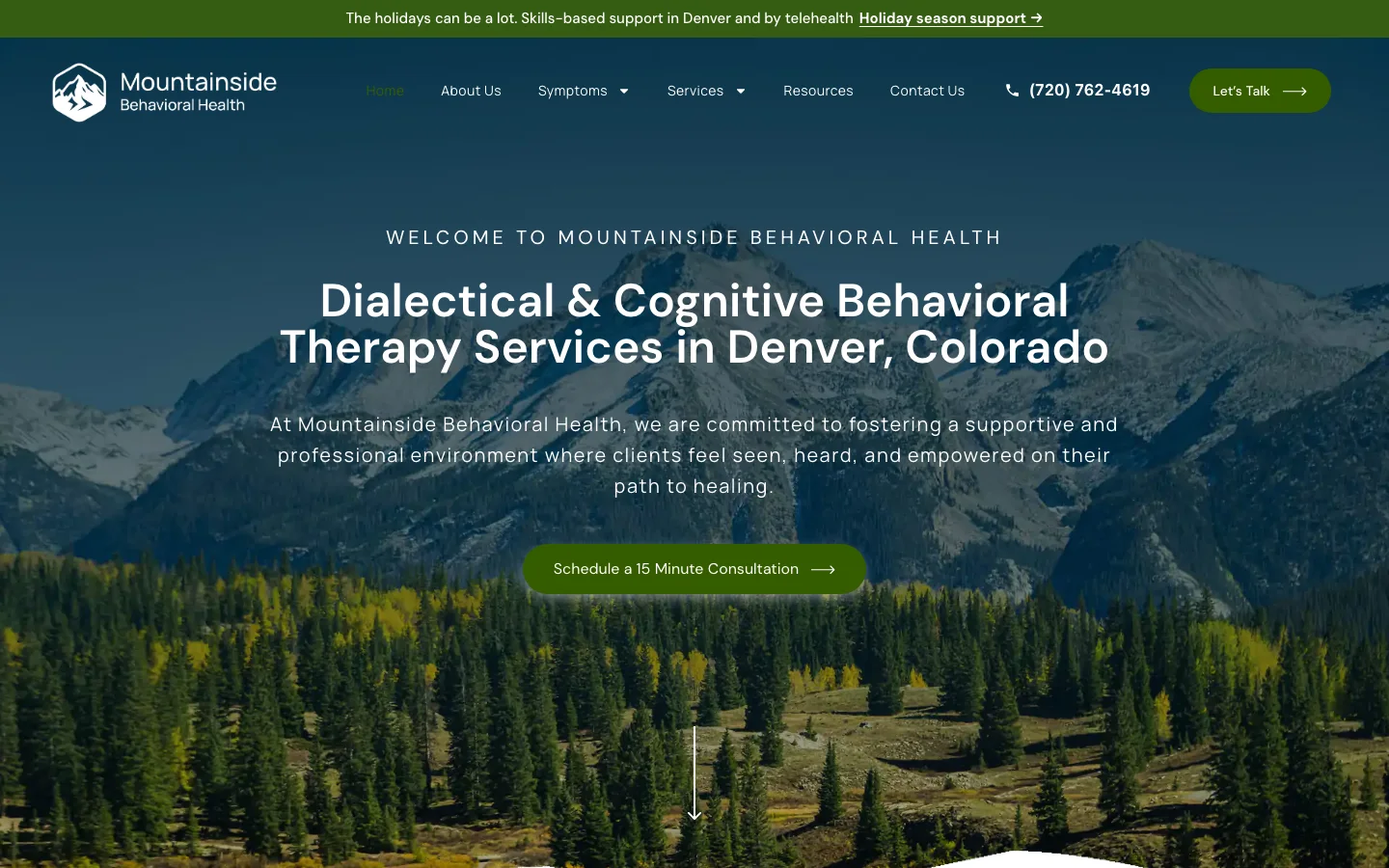 Mountainside Behavioral Health website home page