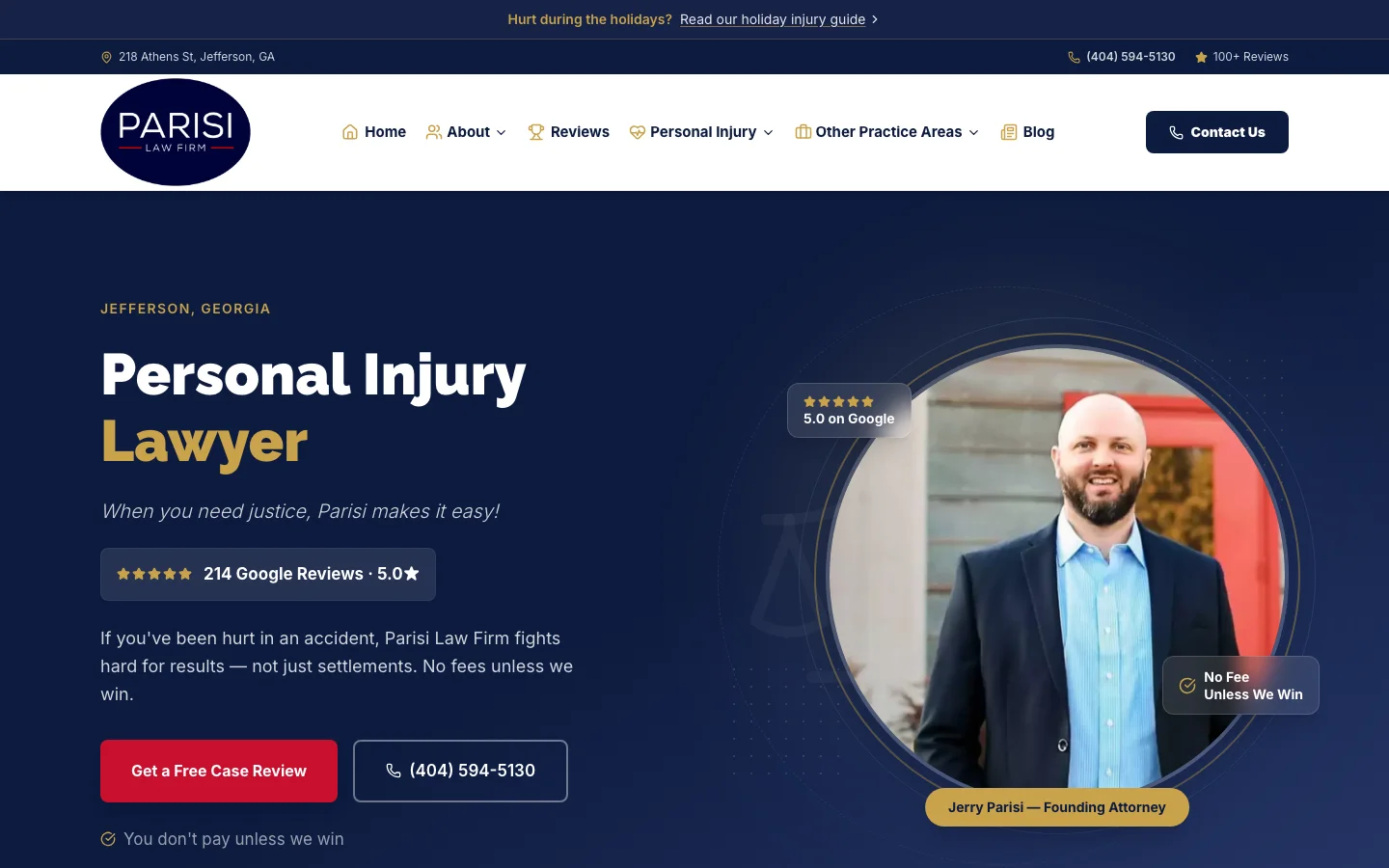 Parisi Law Firm website home page