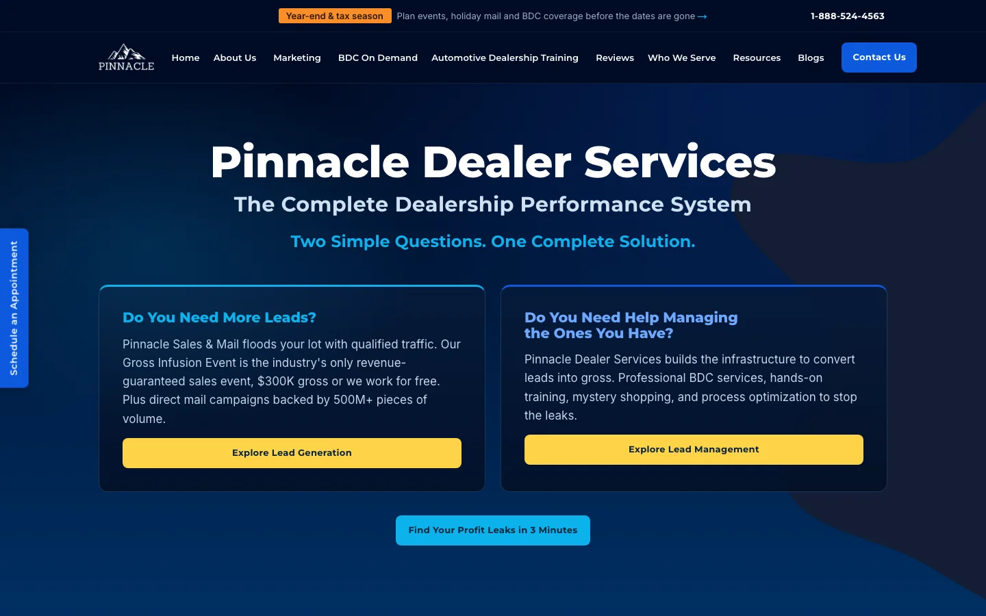 Pinnacle Sales & Mail website home page