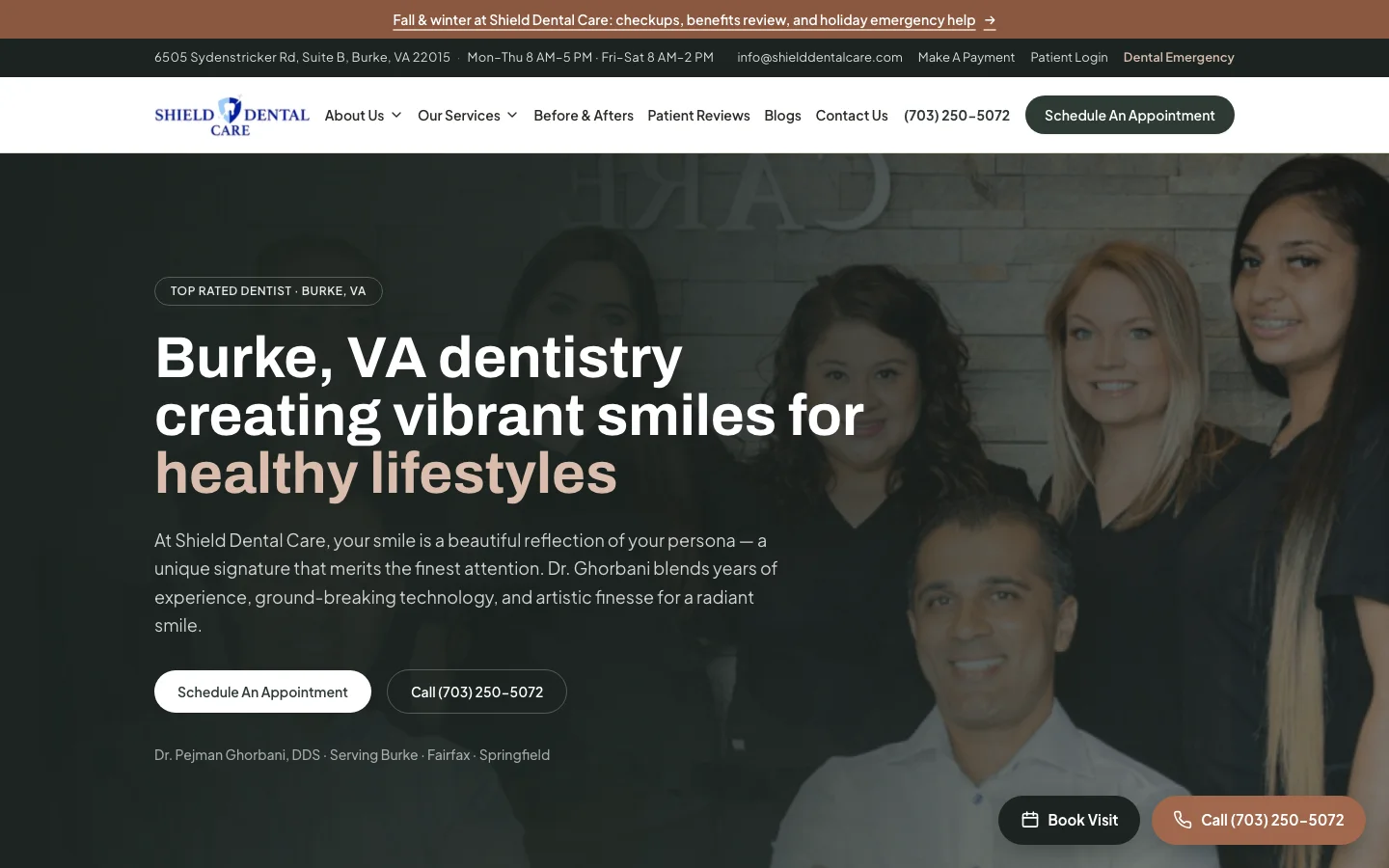 Shield Dental Care website home page