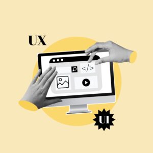 ui ux design. Hands on monitor.