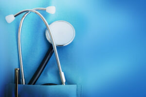 stethoscope in blue pocket